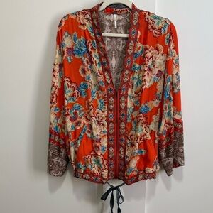 Floral Kimono Cardigan - Orange and Blue